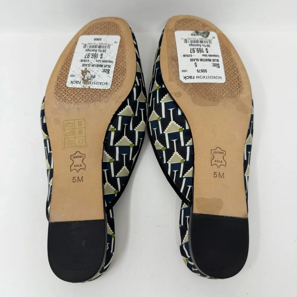 Tory Burch Martini Glass Satin Mules Blue Size 5